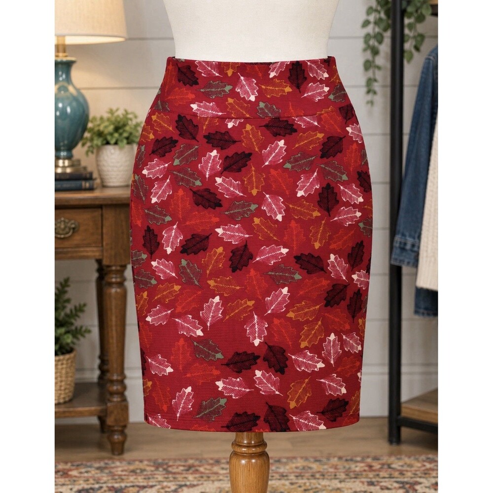 Lularoe Size Medium Autumn Leaves Pencil Skirt 30” Waist 23” Length